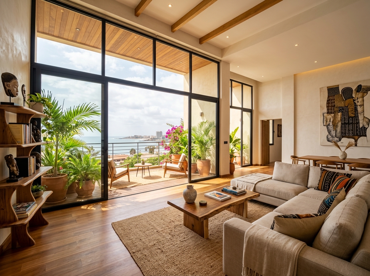Intérieur contemporain avec terrasse à Dakar
